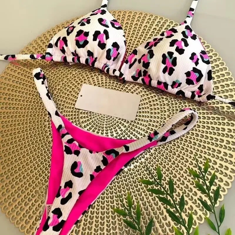 2025 Women's Bikini Swimsuit Women's Split Solid Color Lace-up Sexy Swimsuit 2-piece Set Micro Swimwear