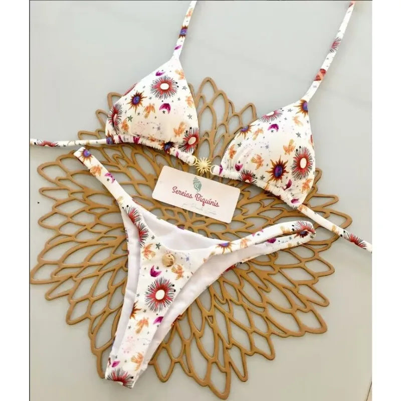2025 Women's Bikini Swimsuit Women's Split Solid Color Lace-up Sexy Swimsuit 2-piece Set Micro Swimwear